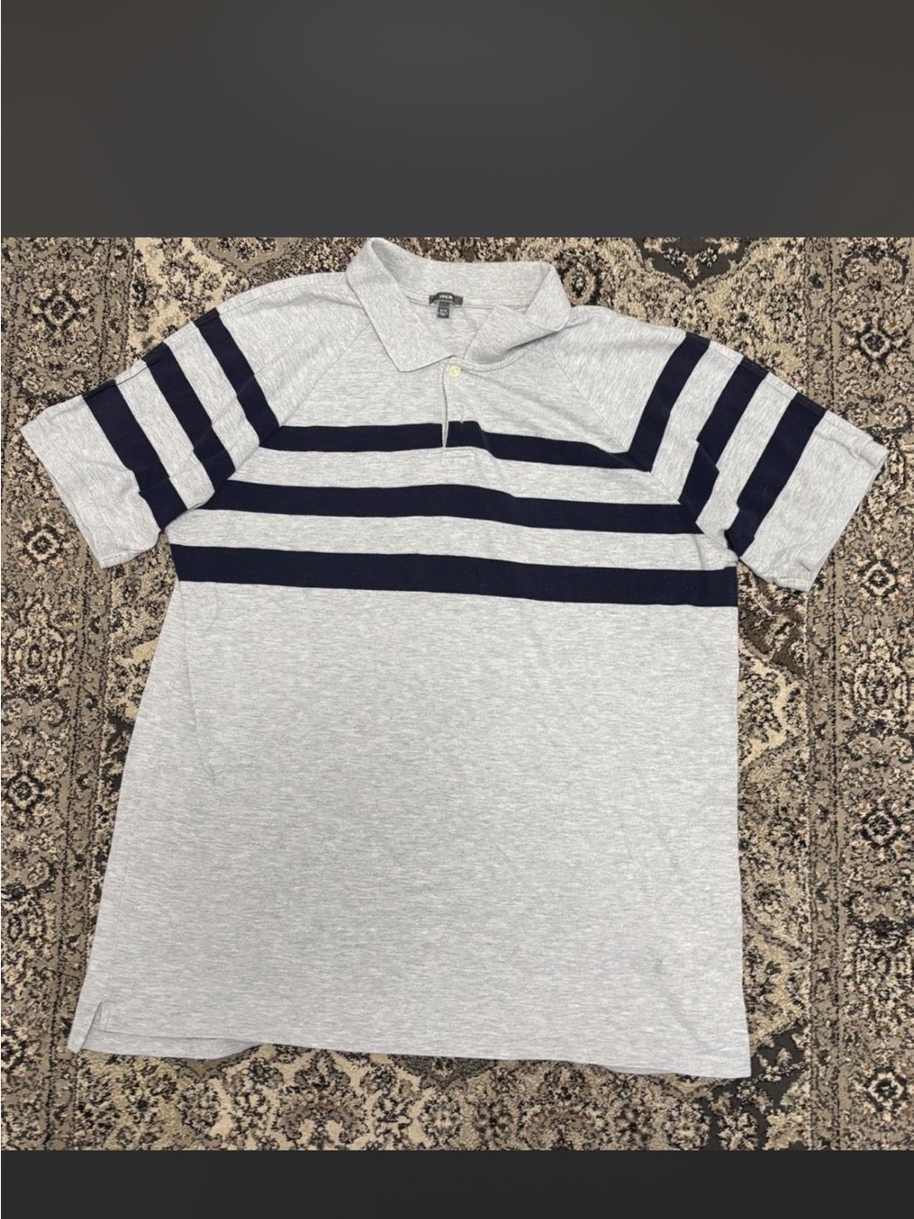 Vince Men's Grey Polo Shirt with Navy Stripes size XL